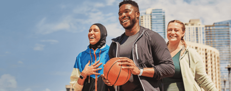 Group of friends playing basketball.